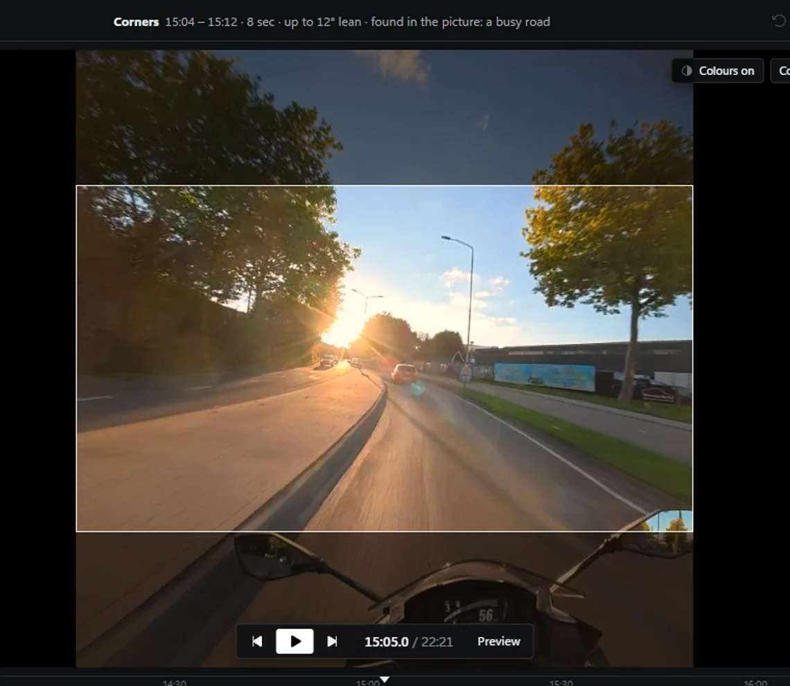 A part found by the picture: low evening sun through trees, with “found in the picture: a busy road” written in the title bar.